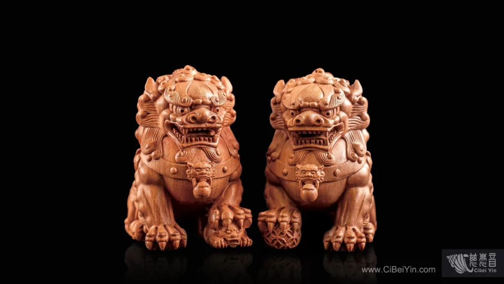 桃木祥獅擺件