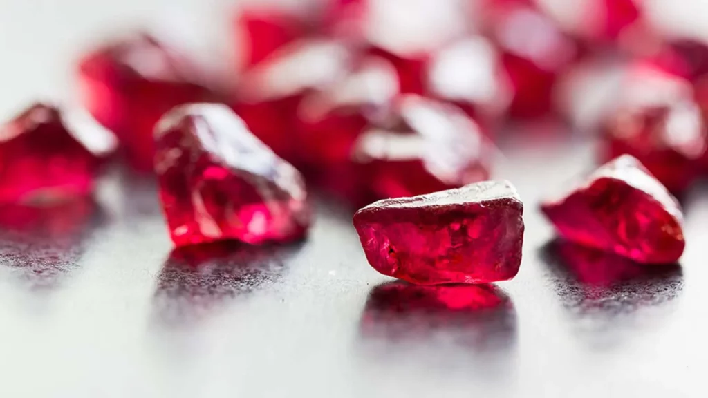 The ruby's raw ore exudes a lustrous luster
