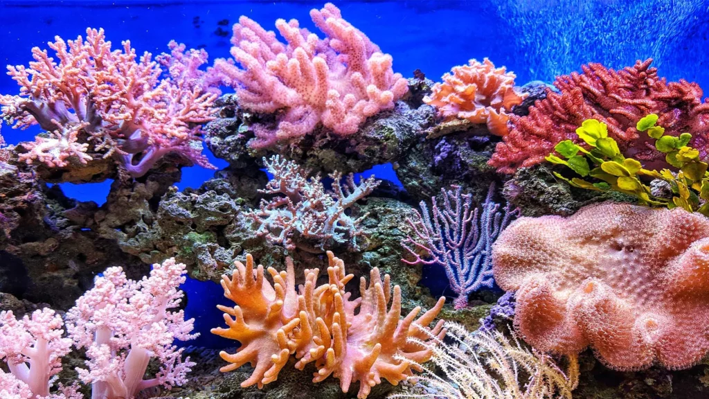 Corals of all shapes and sizes in the ocean
