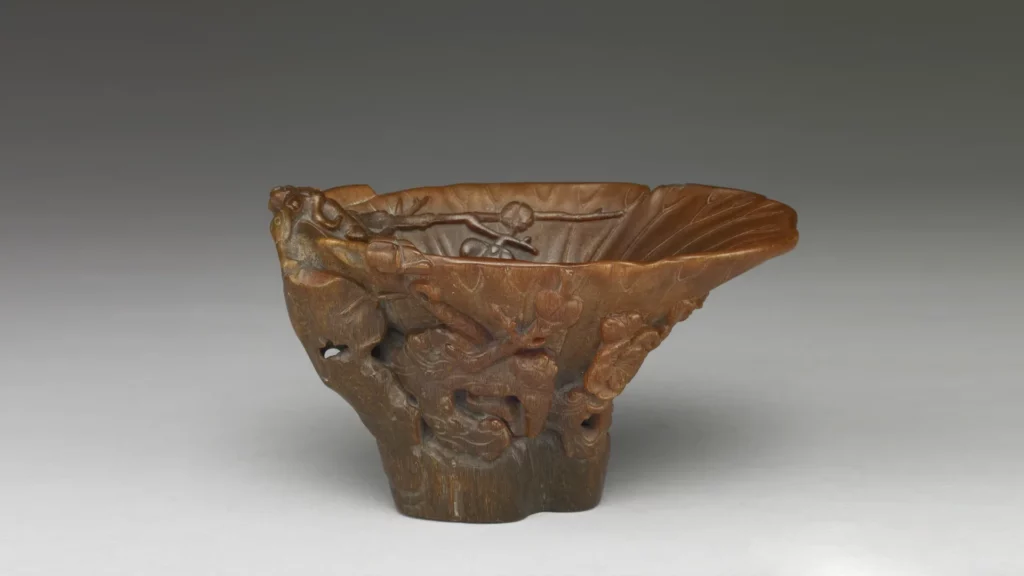 Carved Rhino Horn Lotus Leaf Cup | Late Ming Dynasty