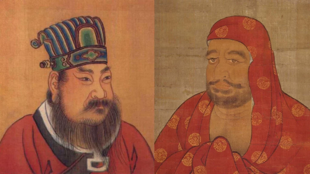 Emperor Wu of the Liang (left) and Bodhidharma (right)