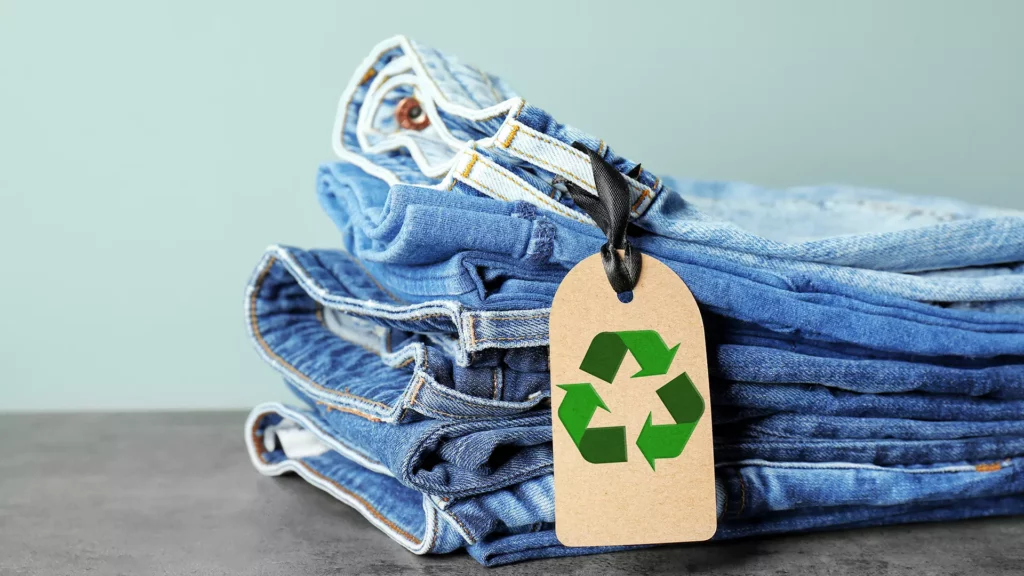 Jeans with a recycling tag