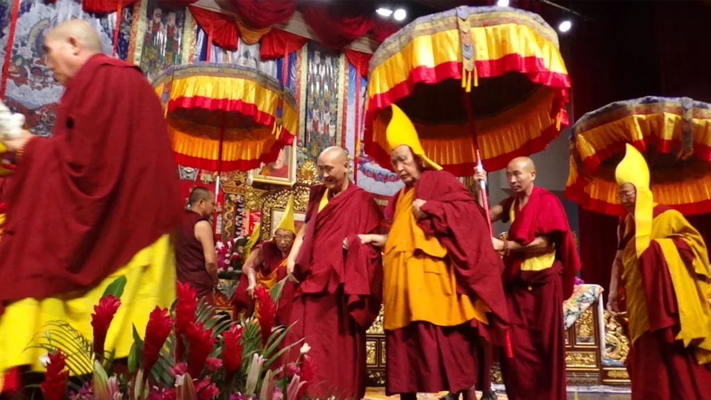 Gelug School practitioners with their trademark yellow hats
