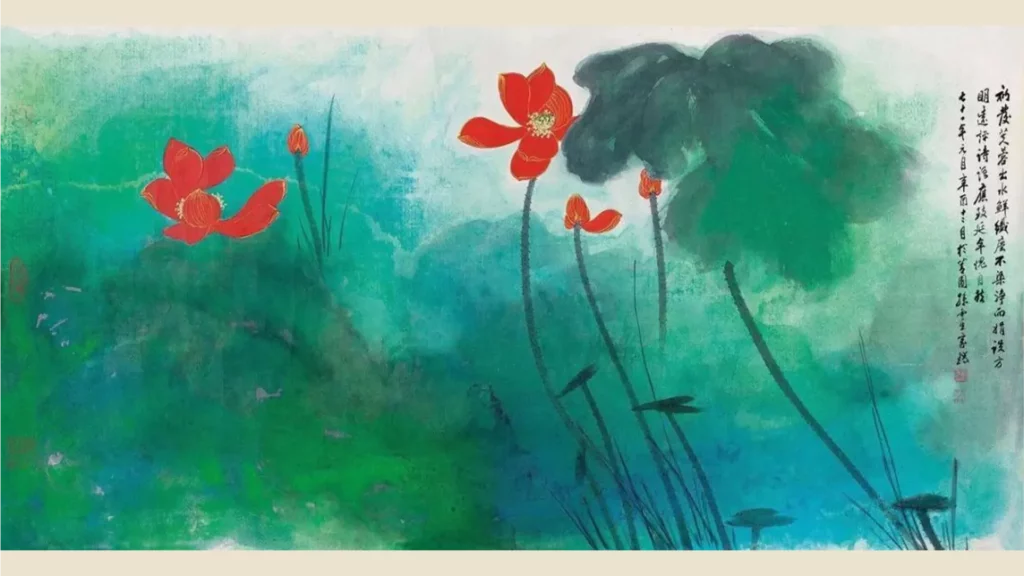 孫雲生呈現荷塘風景的水墨畫作品