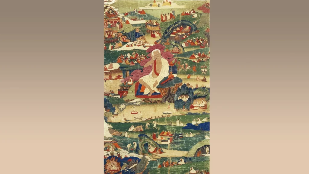 A thangka depicting episodes from the life of Milarepa, Eastern Tibet, 18th century