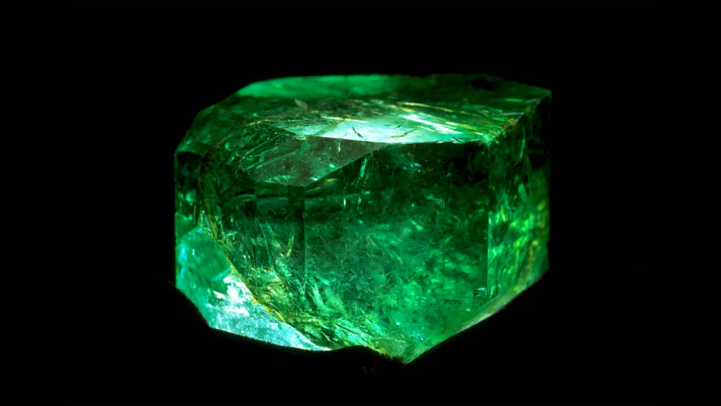 祖母綠的礦石標本，發出晶瑩剔透的光澤