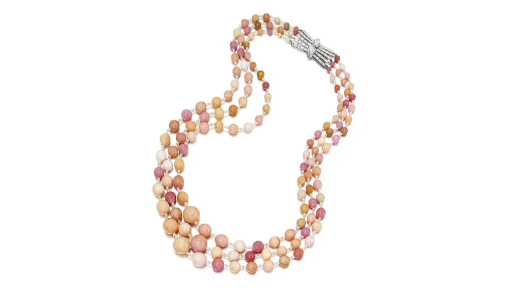 天然海螺珠配珍珠及鑽石項鏈