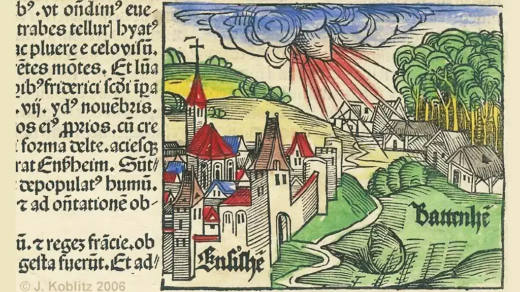 恩西海姆隕石墜落,世上最古老的隕石墜落的木刻記載