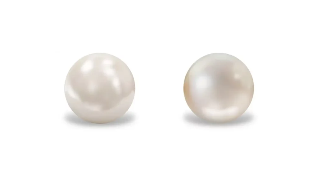 海水珍珠（左） 淡水珍珠（右）