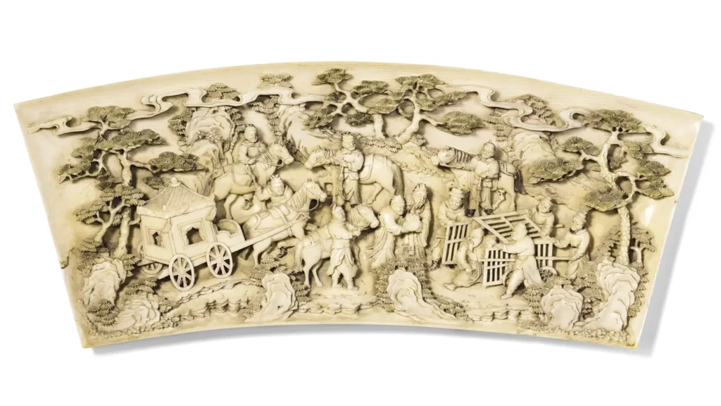 清18、19世紀 象牙雕管鮑之交紋牌