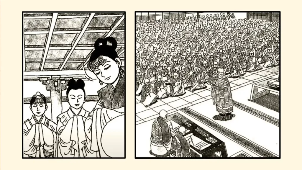 鳩摩羅什被迫娶妻蓄室,以呑針方式告誡僧團持戒修行