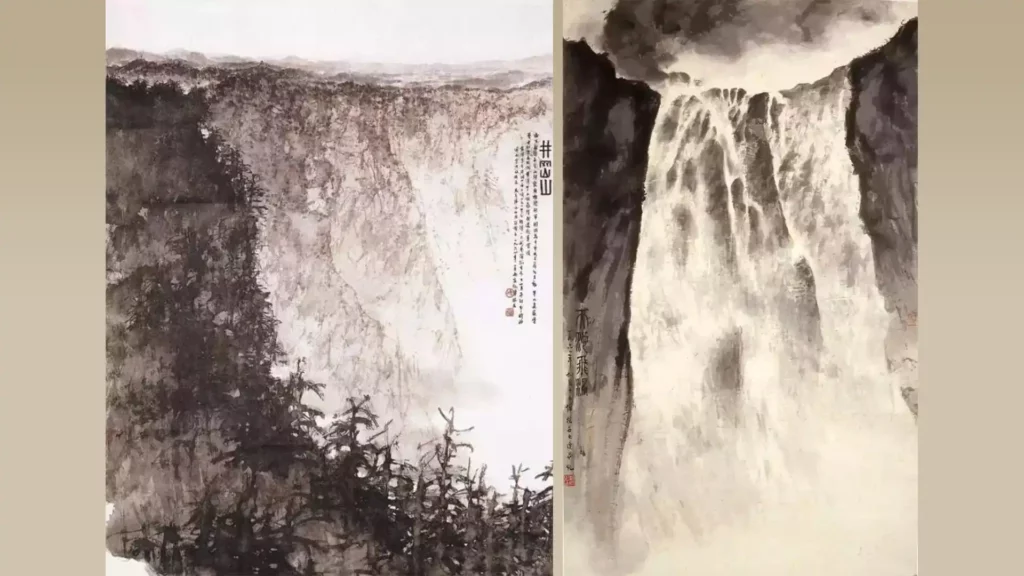 傅抱石作品（左）《井岡山》；（右）《天池飛瀑軸》