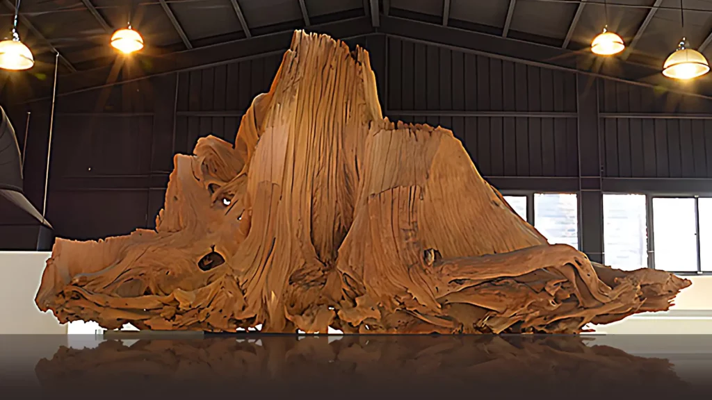 陳列在希諾奇台灣檜木博物館的大塊檜木料