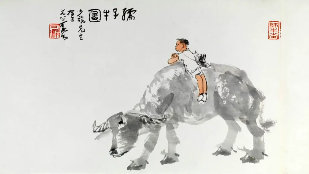 李可染創作的水墨畫，《牧童和牛》1980年作