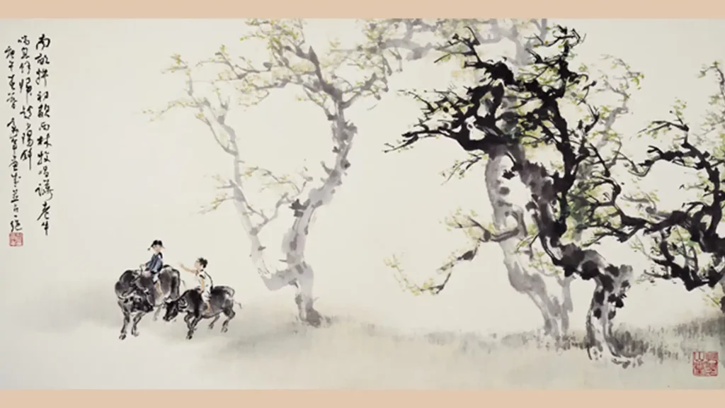 歐豪年山水畫作品《平林牧唱》