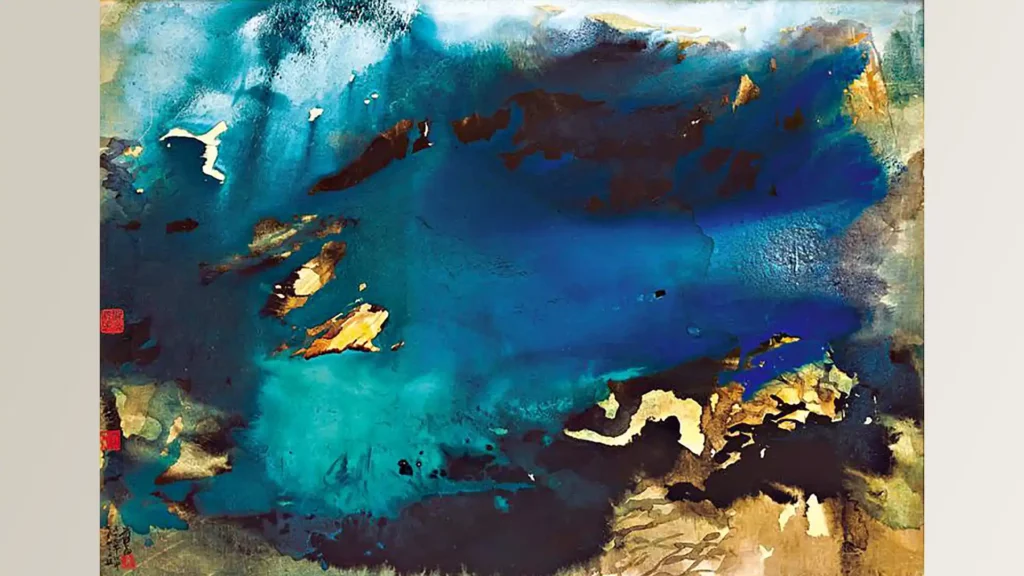 張大千的潑墨山水畫創作《春雲曉靄》