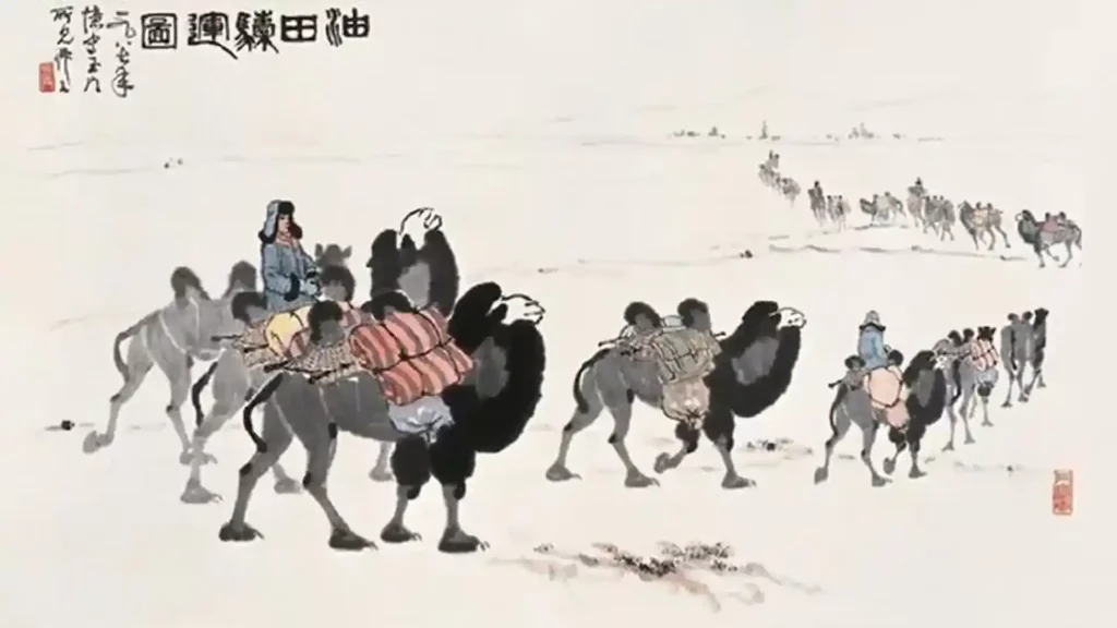 吳作人作品《油田駝運圖》