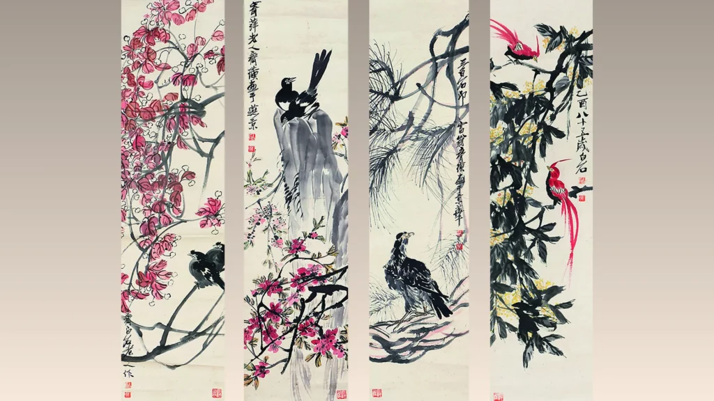 齊白石作品《花鳥四條屏》