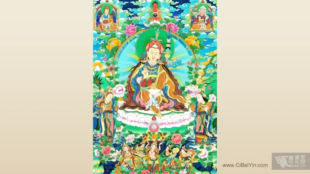 青海唐卡畫師繪製的蓮花生大士唐卡