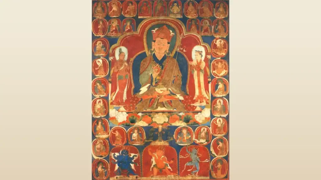 蓮花生大士西藏唐卡，年代約1500-1599年。
