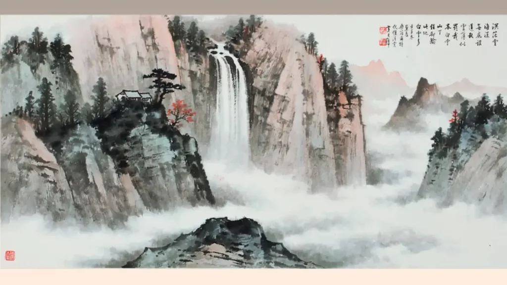 黃君璧作品《雲海觀瀑》