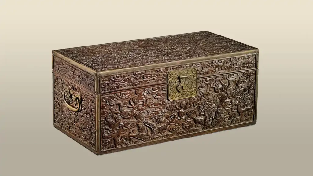 清18世紀 雞翅木雕龍鳳云紋長方箱 