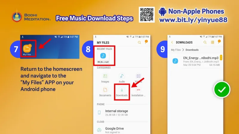 Steps 7 to 9 for Downloading Free Music on Android