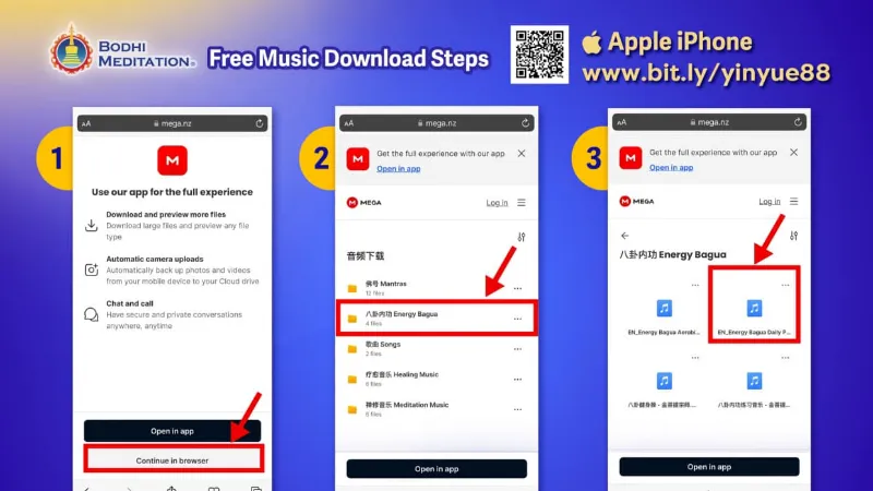 Steps 1 to 3 for Downloading Free Music on iPhone