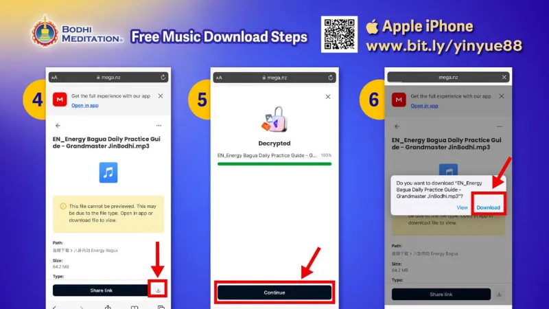 Steps 4 to 6 for Downloading Free Music on iPhone