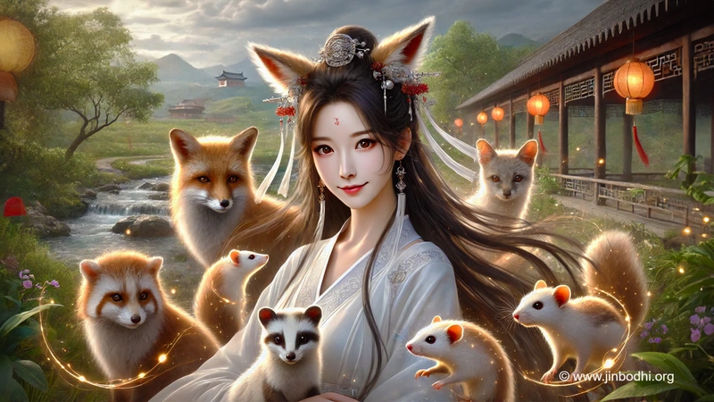 一位被狐狸環繞的美麗狐仙
