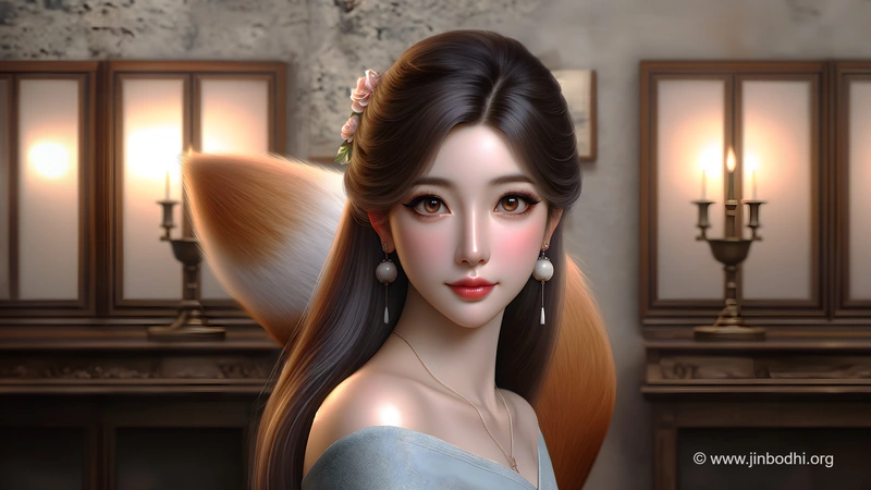 一位有著狐狸的美麗女子