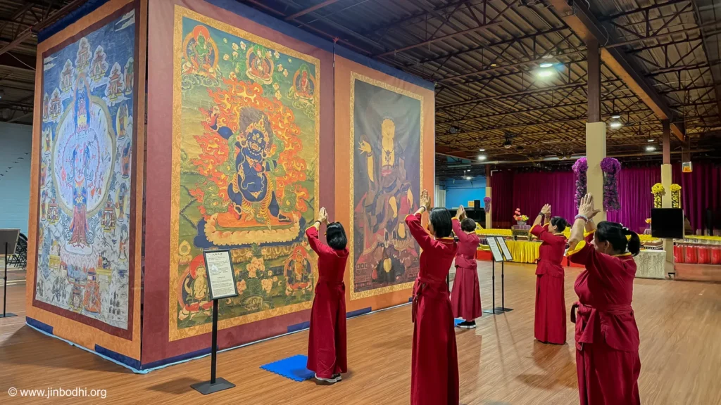 The statue of Earth Store Bodhisattva and the thangka of Mahakala Deity a Bodhi Meditation Toronto Canada.
